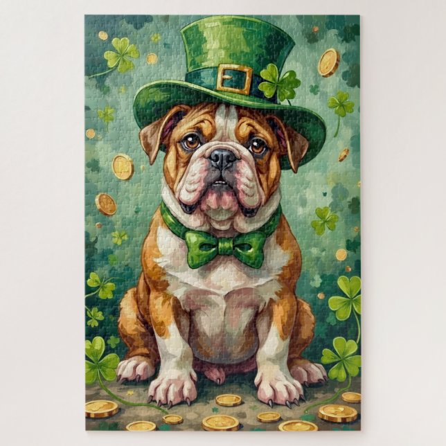 Puzzle Bulldog St Patrick’s Day Funny Lucky Dog (Vertical)