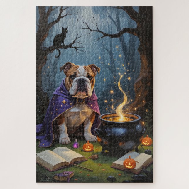 Puzzle Bulldog Whimsical Halloween peinture (Vertical)