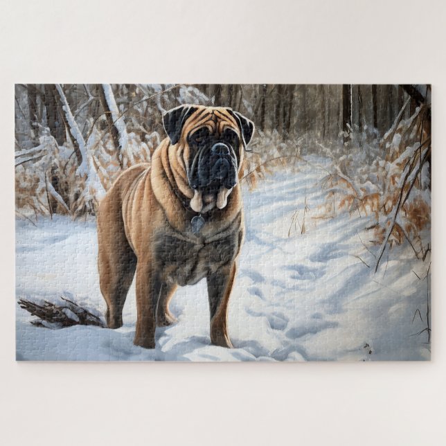 Puzzle Bullmastiff Laisser neiger Noël (Horizontal)