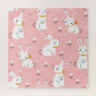 Puzzle Bunnies blancs : Cute Floral sans joint