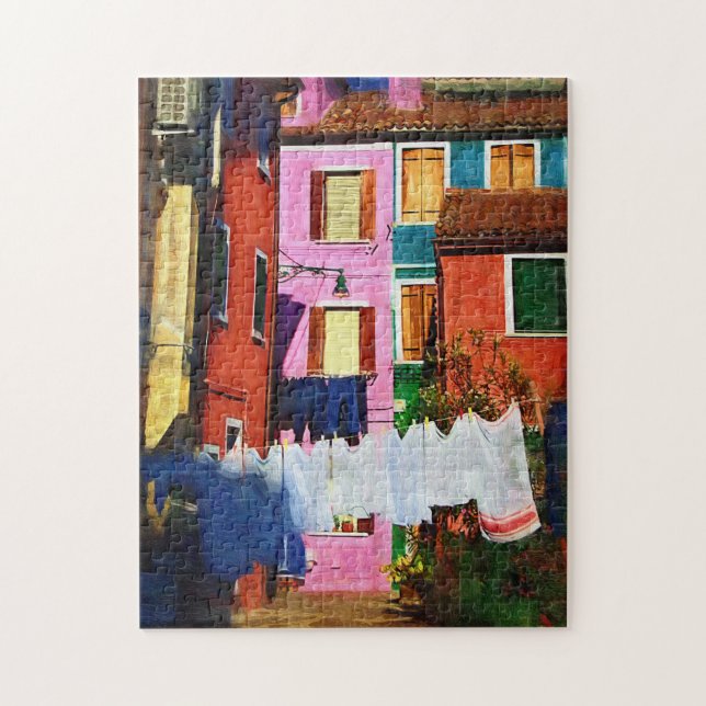 Puzzle Burano Italie Maison colorée et ligne de linge (Vertical)