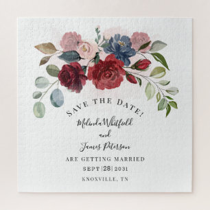 Puzzle Burgundy Bloom Rustic Floral Save The Date