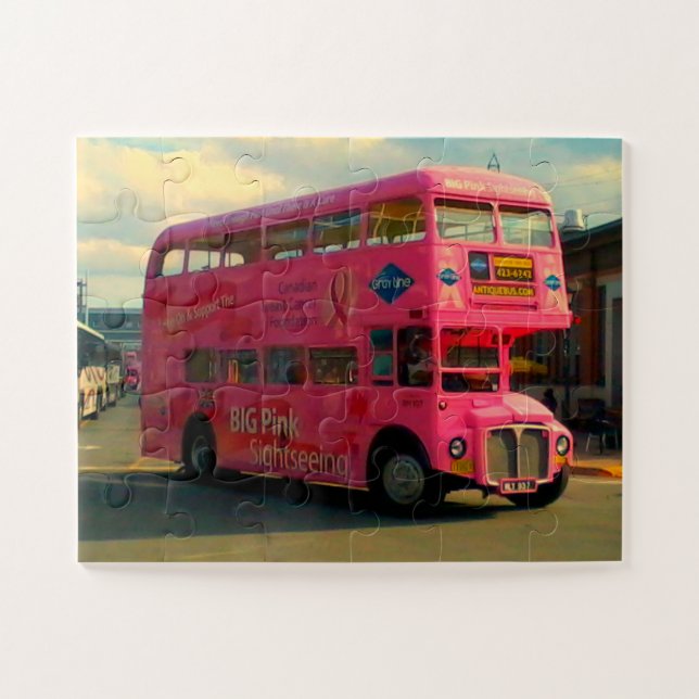 Puzzle Bus rose à deux étages (Horizontal)