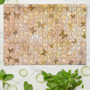 Puzzle Butterflies and Daisies-Browns by STaylor Kitchen Towel