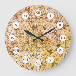 Puzzle Butterflies and Daisies-Browns by STaylor Large Clock