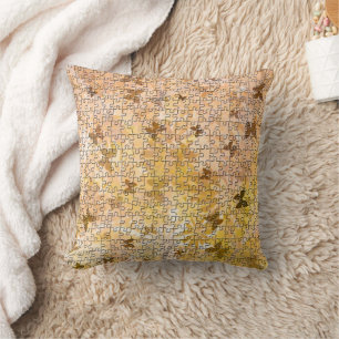 Puzzle Butterflies and Daisies-Browns by STaylor Throw Pillow