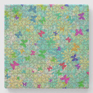 Puzzle Butterflies and Daisies-Colourful by STaylo Stone Coaster