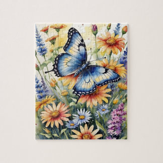 Puzzle Butterfly Spring Meadow Wildflowers Watercolor