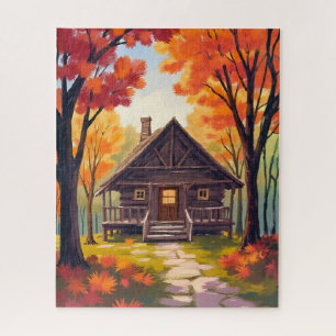 Puzzle Cabane en rondins   Aquarelle de forêt de feuillag