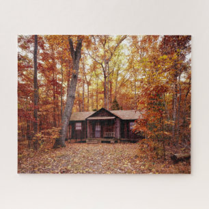 Puzzle Cabine dans la forêt colorée d'automne