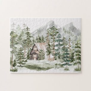 Puzzle Cabinet aquarelle dans la forêt de pins verts bois