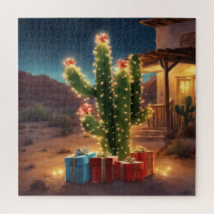 Puzzle Cactus De Noël Avec Présents Devant Une Maison