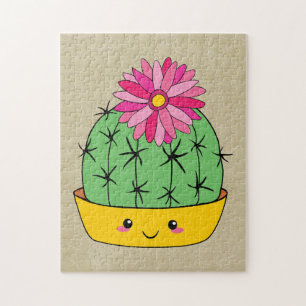 Puzzle Cactus Kawaii de style japonais avec fleur de dess