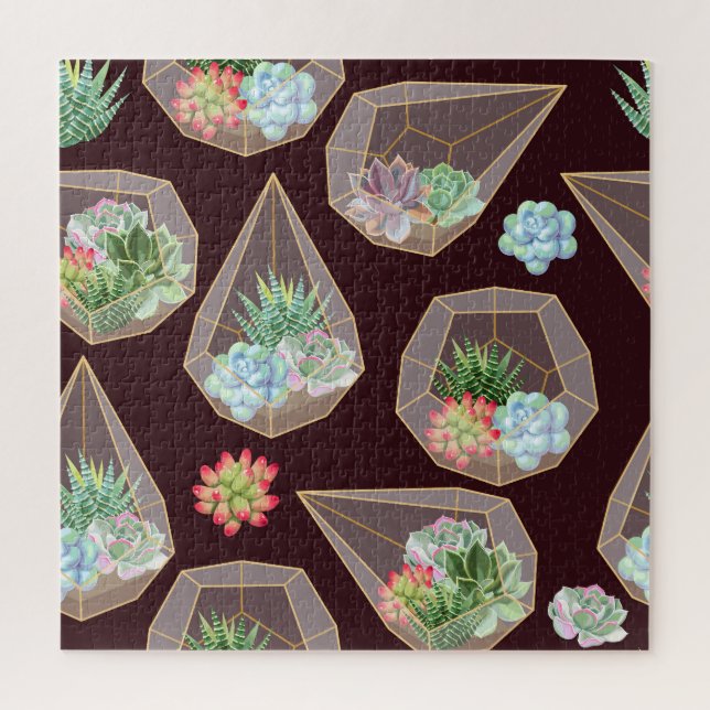 Puzzle Cactus Succulent détaillé Motif sans couture (Vertical)