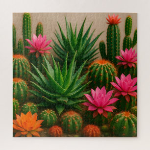 Puzzle Cactus Succulent Fleurissant Vibrant Désert