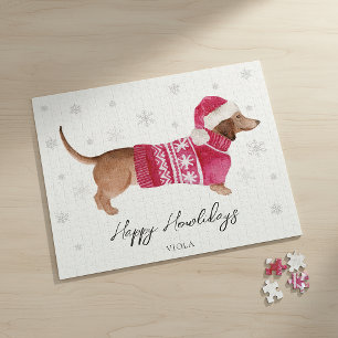 Puzzle Cadeau d'animal de compagnie aquarelle teckel chie