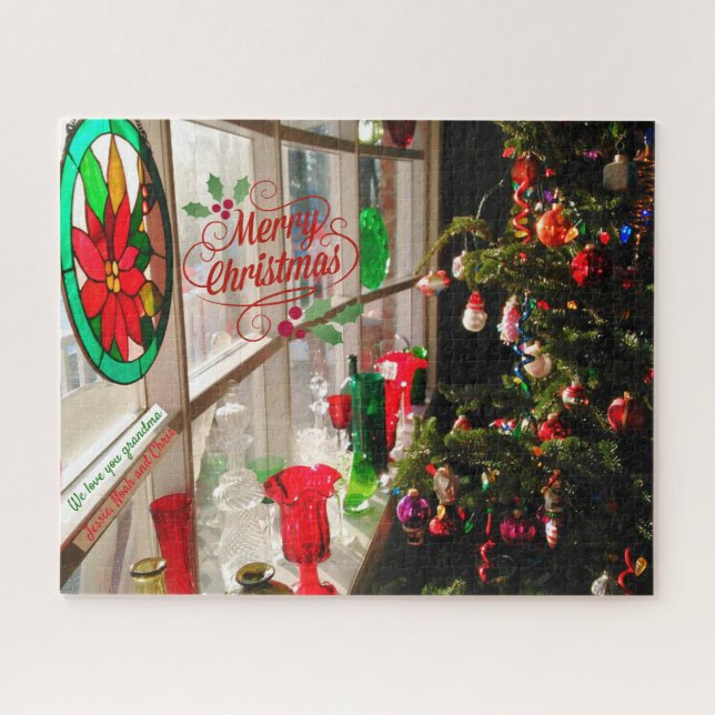 Puzzle Cadeau de Noël pour grand-mère arbre dans la fenêt (Horizontal)