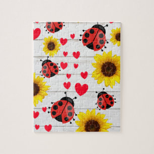 Puzzle Cadeau de Tournesol et de Coeurs de choux Ladybug