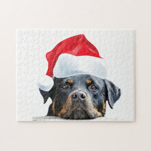 Puzzle Cadeau mignon de Père Noël de chien de rottweile