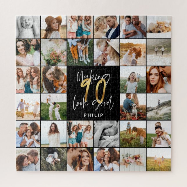 Puzzle Cadeau moderne 90e anniversaire multi photo script (Vertical)