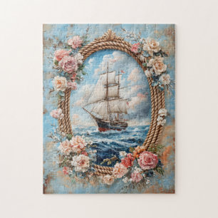 Puzzle Cadre de corde de peinture de navire avec Roses