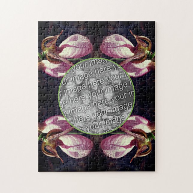 Puzzle Cadre d'orchidée rose sauvage Ajouter votre photo (Vertical)