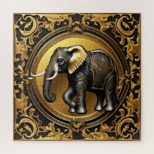 Puzzle Cadre ornemental en or éléphant