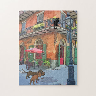 Puzzle Café avec chat et dachshund