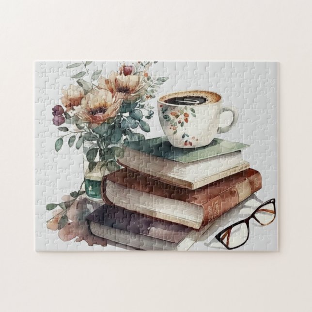 Puzzle Café Boho Floral Vert Aquarelle Brown (Horizontal)