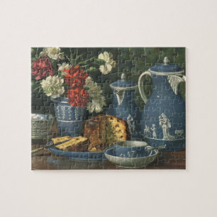 Puzzle Café, gâteau, thé et fleurs vintages l'après-midi