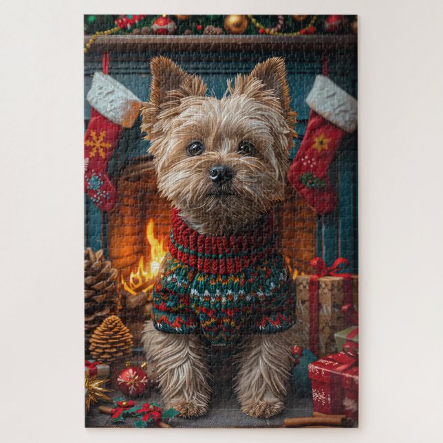 Puzzle Cairn Terrier Chien Avec Cheminée Cadeaux De Noël (Vertical)