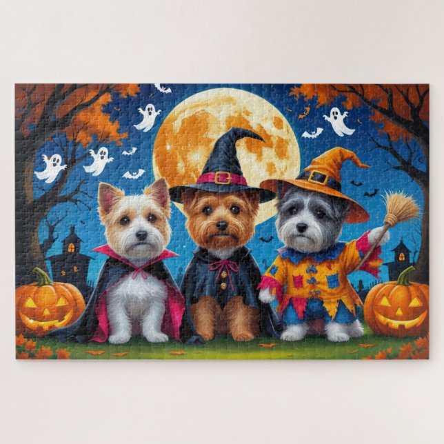 Puzzle Cairn Terrier Chiens Citrouille Halloween Funny (Horizontal)