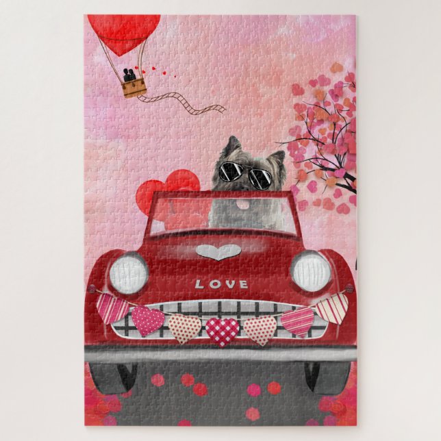 Puzzle Cairn Terrier voiture avec coeur Valentine's (Vertical)