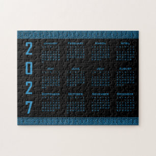 Puzzle Calendrier 2027, Méandre Grec, Cosmos Bleu sur Fon