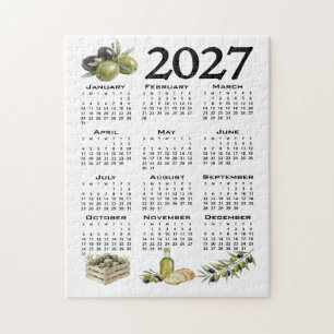 Puzzle Calendrier 2027, Olives Méditerranéennes, Blanc