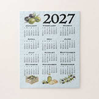 Puzzle Calendrier 2027, Olives Méditerranéennes, Bleu