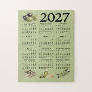 Puzzle Calendrier 2027, Olives Méditerranéennes, Vertes