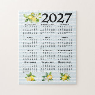 Puzzle Calendrier 2027 style italien citrons rayures bleu