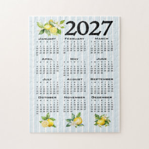 Puzzle Calendrier 2027 Style Italien Citrons Rayures Bleu
