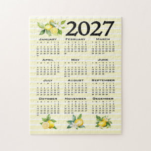 Puzzle Calendrier 2027 Style Italien Citrons Rayures Jaun