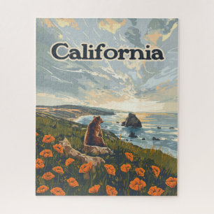 Puzzle Californie Bear Poppies Fleurs Côte Retro