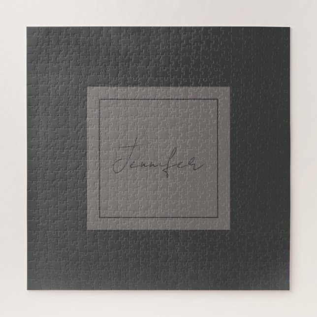 Puzzle Calligraphie Élégante Plaque Simple Nom Gris (Vertical)