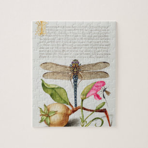 Puzzle Calligraphie (libellule, oeillet et poire)