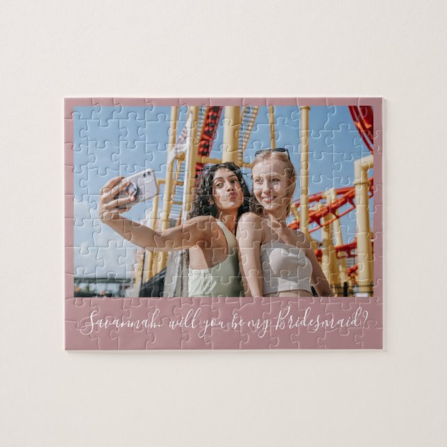 Puzzle Calligraphie rose Personnalisée Photo Bridesmaid P (Horizontal)
