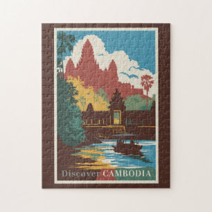 Puzzle Cambodge Temple Illustration Voyage Art Vintage