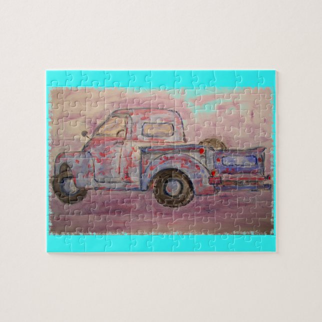 Puzzle camion bleu antique de patine (Horizontal)