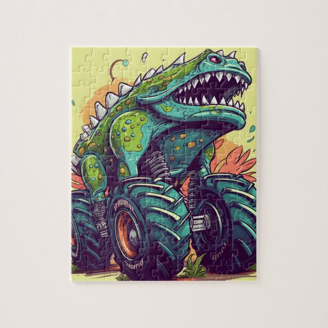 Puzzle Camion Monster Dinosaure Turquoise Vert Unique (Vertical)