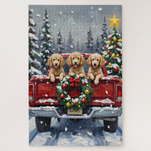 Puzzle Camion rouge de Noël Caniche Vacances