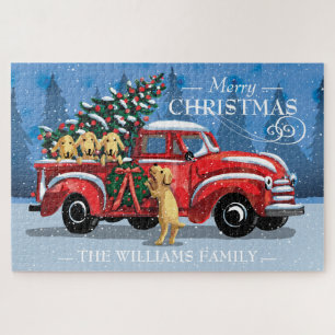 Puzzle Camion rouge Vintage de Noël avec chiens Nom de f