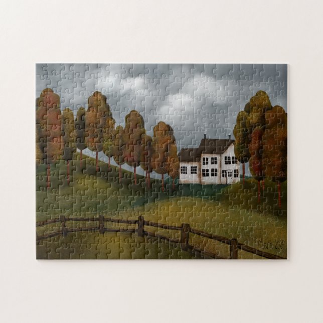 Puzzle Campagne paisible Saltbox House Hills Trees (Horizontal)